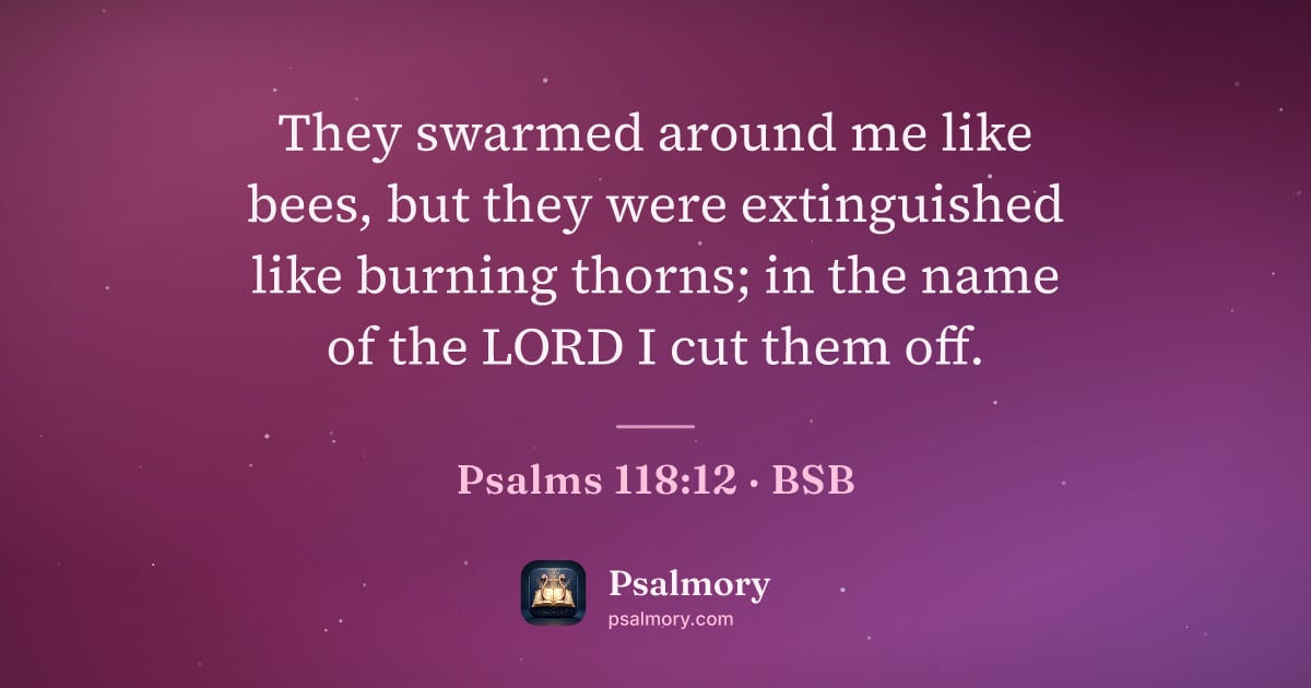 Psalm 118:12 verse artwork: They swarmed around me like bees, but they were extinguished like burning thorns; in the…