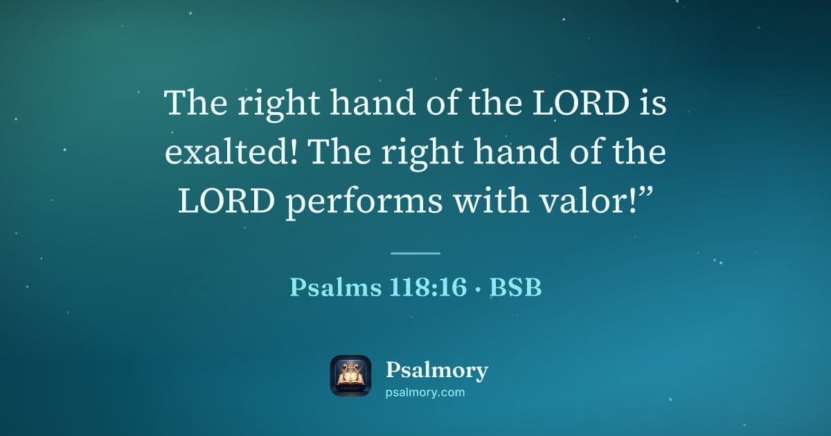 Psalm 118:16 verse artwork: The right hand of the LORD is exalted! The right hand of the LORD performs with valor!”