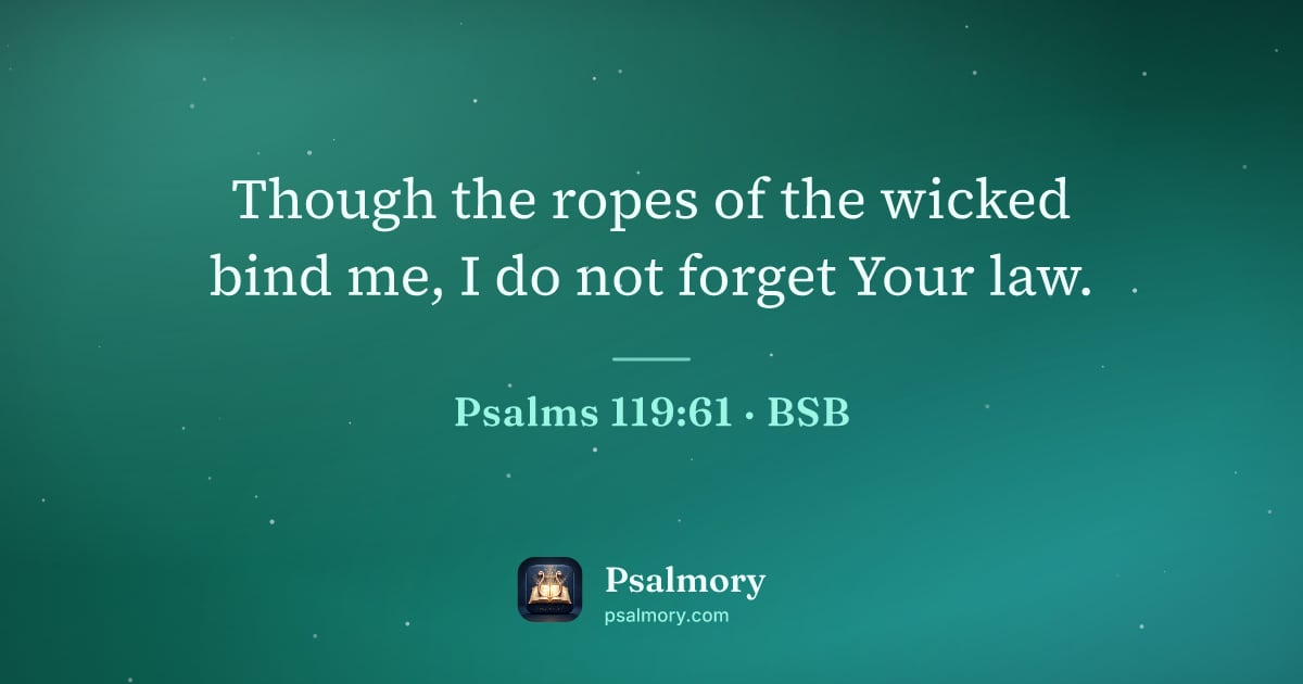 Psalm 119:61 verse artwork: Though the ropes of the wicked bind me, I do not forget Your law.
