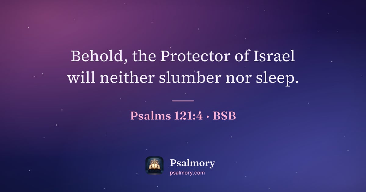 Psalm 121:4 verse artwork: Behold, the Protector of Israel will neither slumber nor sleep.