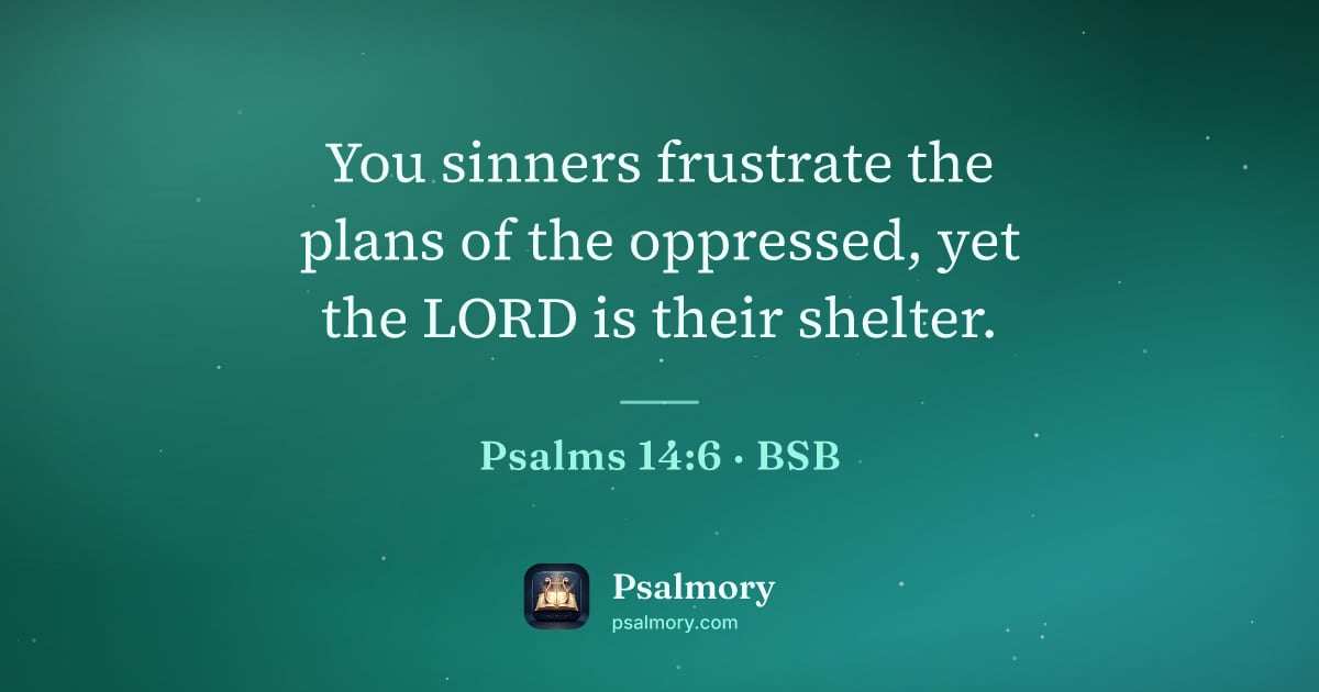 Psalm 14:6 verse artwork: You sinners frustrate the plans of the oppressed, yet the LORD is their shelter.