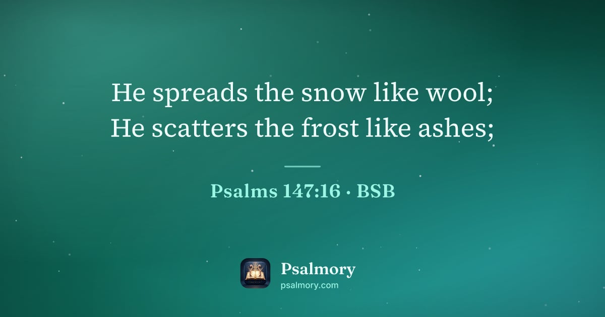 Psalm 147:16 verse artwork: He spreads the snow like wool; He scatters the frost like ashes;