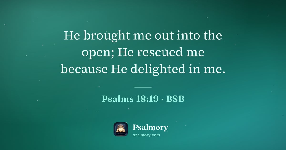 Psalm 18:19 verse artwork: He brought me out into the open; He rescued me because He delighted in me.