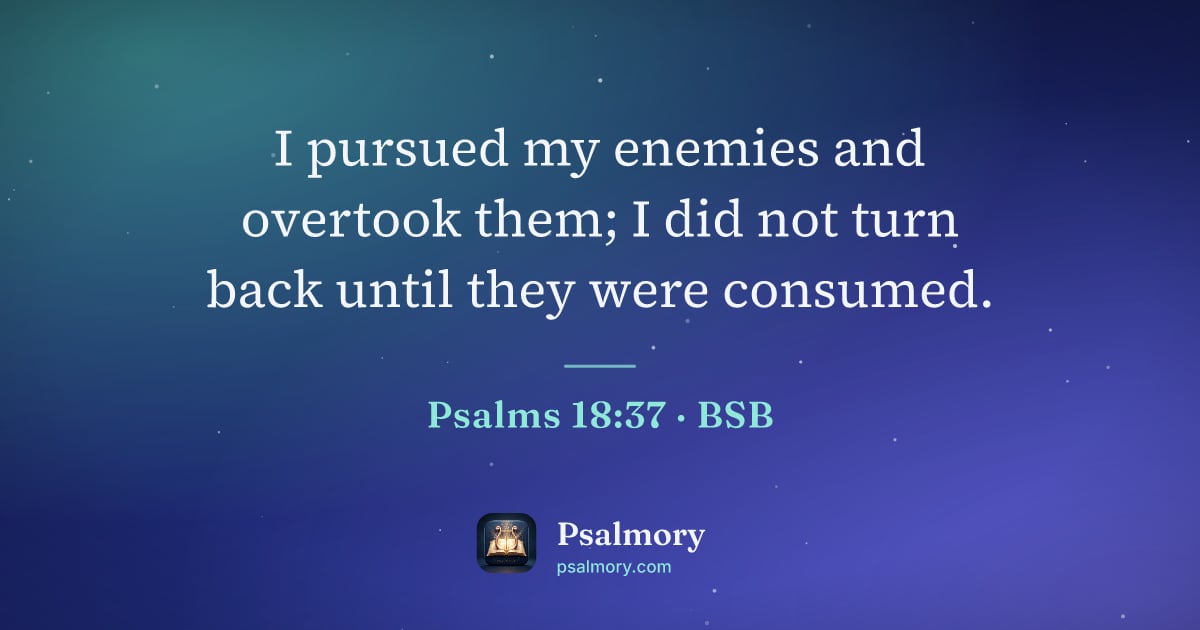 Psalm 18:37 verse artwork: I pursued my enemies and overtook them; I did not turn back until they were consumed.