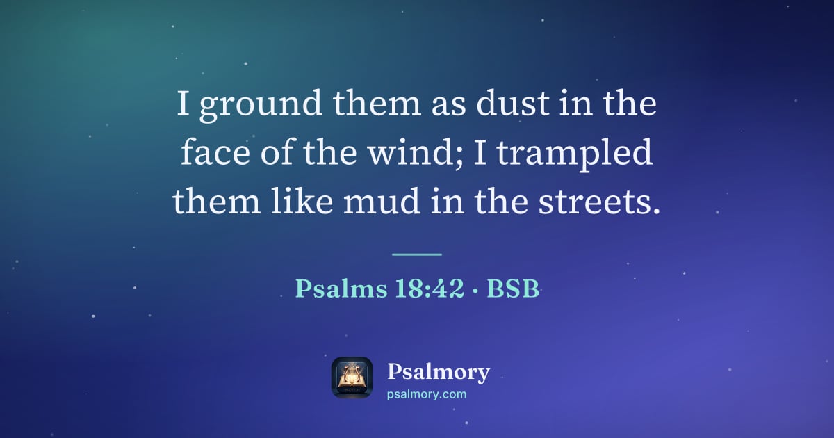 Psalm 18:42 verse artwork: I ground them as dust in the face of the wind; I trampled them like mud in the streets.