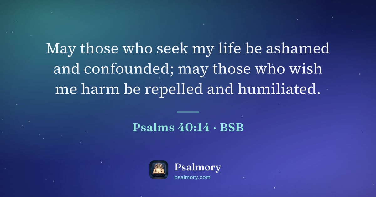 Psalm 40:14 verse artwork: May those who seek my life be ashamed and confounded; may those who wish me harm be…