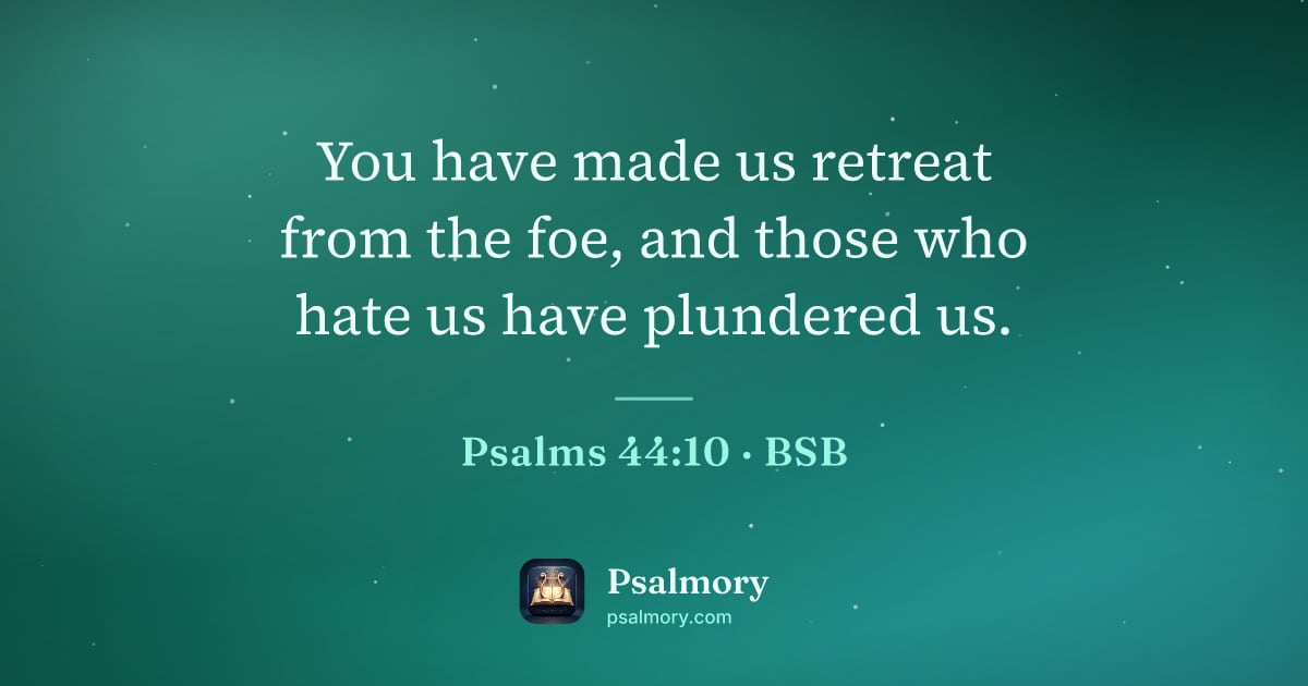 Psalm 44:10 verse artwork: You have made us retreat from the foe, and those who hate us have plundered us.