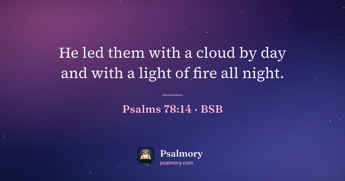 Psalm 78:14 verse artwork: He led them with a cloud by day and with a light of fire all night.