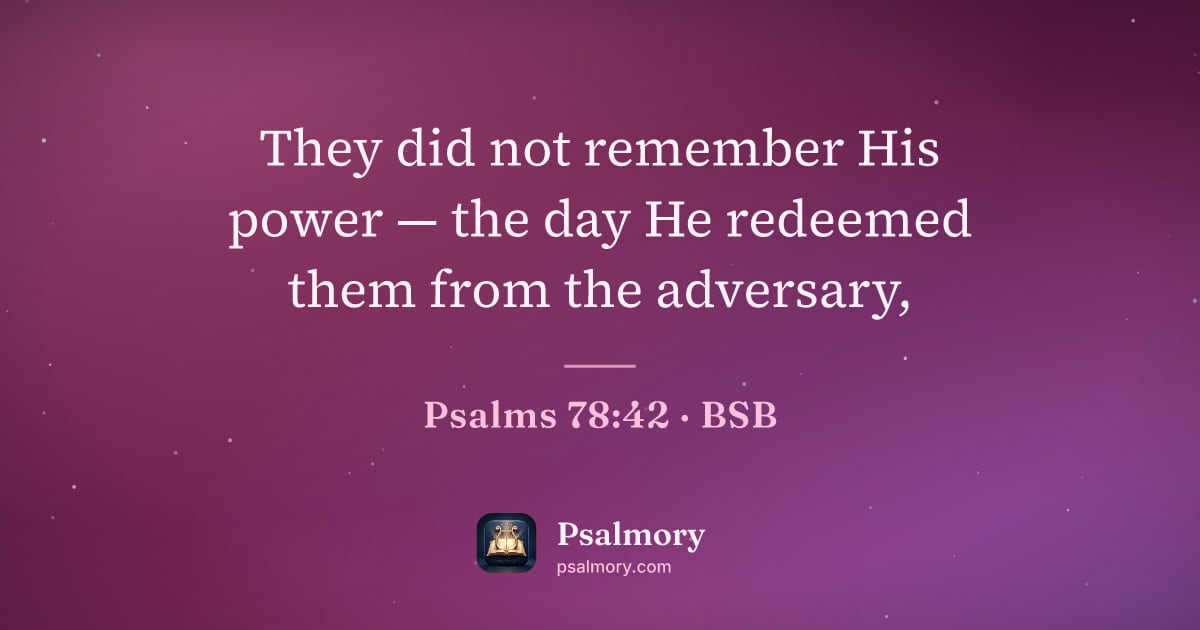 Psalm 78:42 verse artwork: They did not remember His power — the day He redeemed them from the adversary,