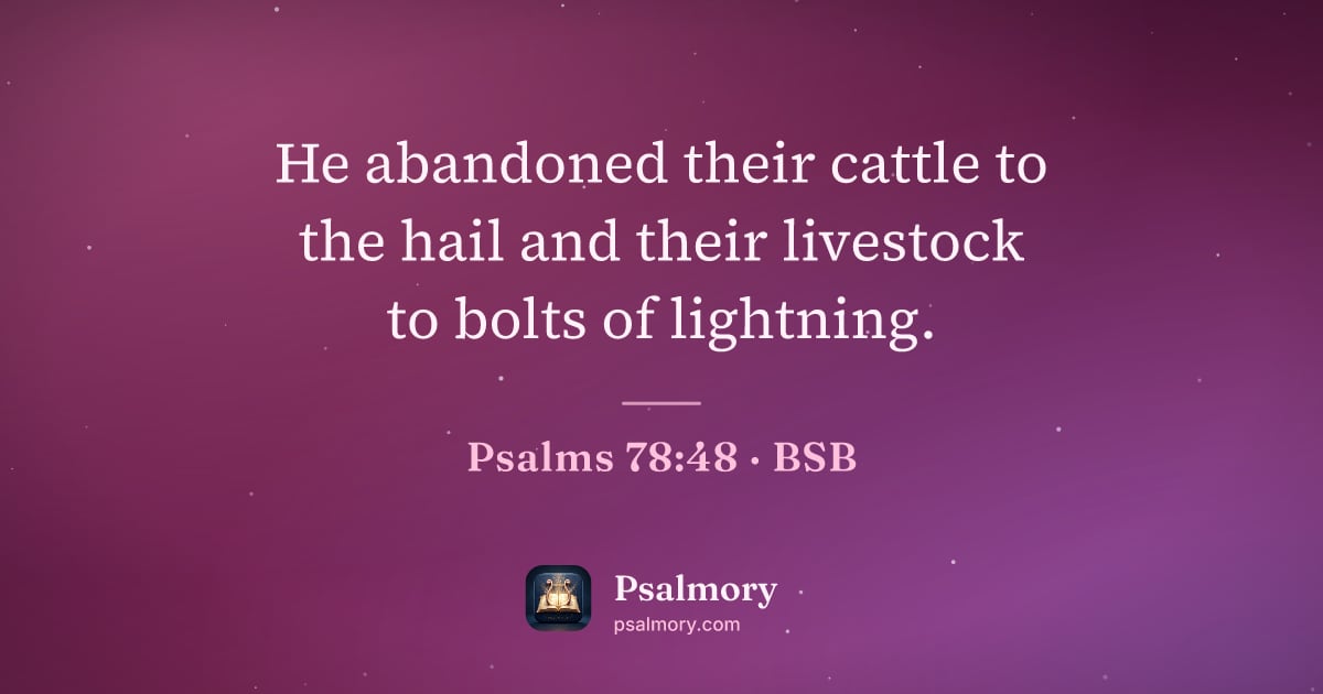 Psalm 78:48 verse artwork: He abandoned their cattle to the hail and their livestock to bolts of lightning.