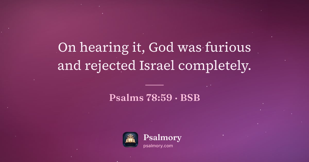 Psalm 78:59 verse artwork: On hearing it, God was furious and rejected Israel completely.