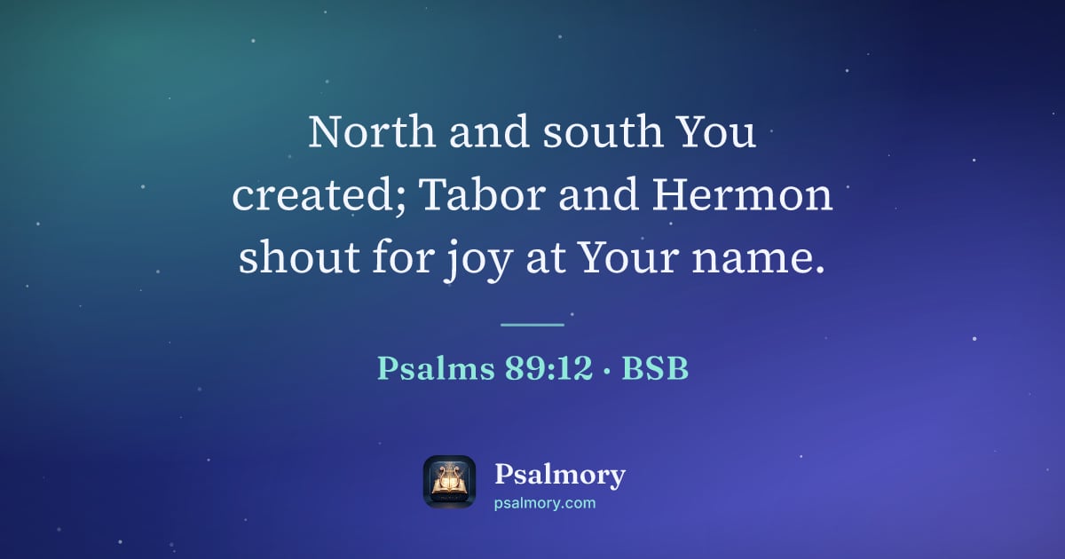 Psalm 89:12 verse artwork: North and south You created; Tabor and Hermon shout for joy at Your name.