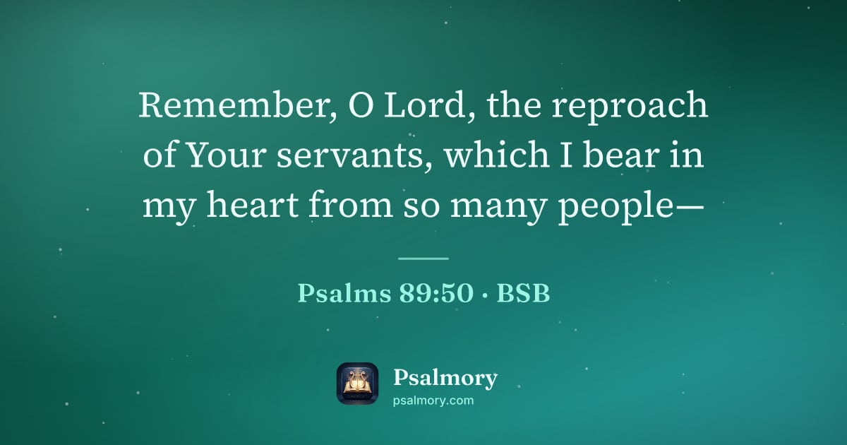Psalm 89:50 verse artwork: Remember, O Lord, the reproach of Your servants, which I bear in my heart from so many…