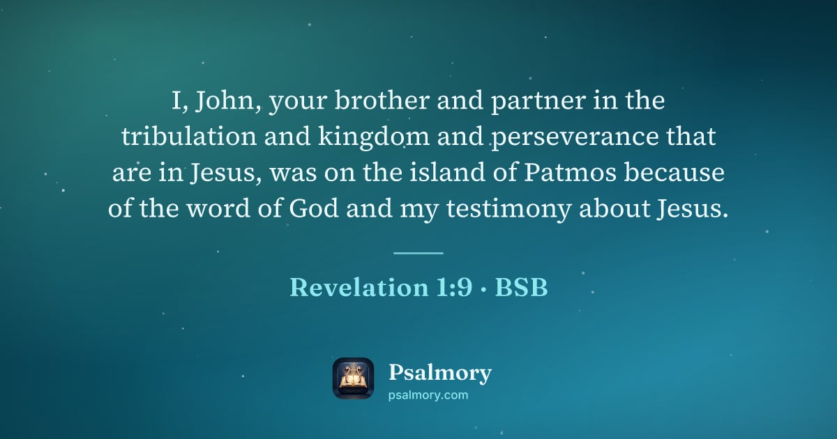 Revelation 1:9 verse artwork: I, John, your brother and partner in the tribulation and kingdom and perseverance that…