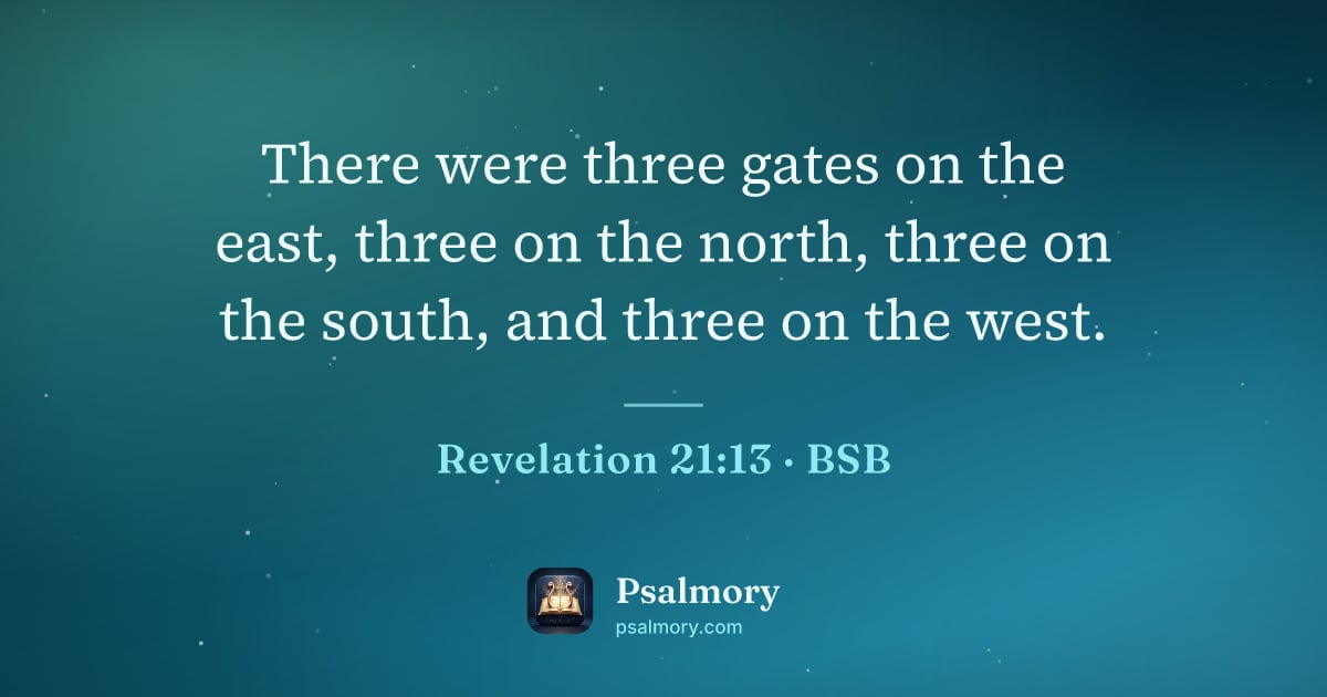 Revelation 21:13 verse artwork: There were three gates on the east, three on the north, three on the south, and three on…