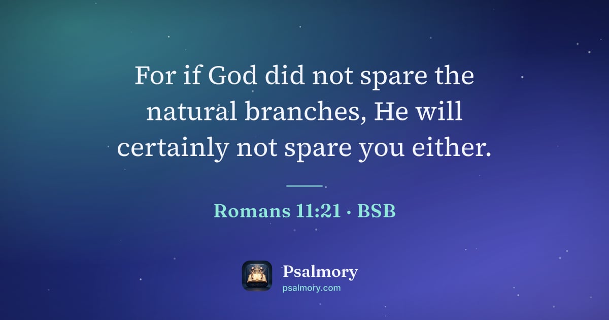 Romans 11:21 verse artwork: For if God did not spare the natural branches, He will certainly not spare you either.