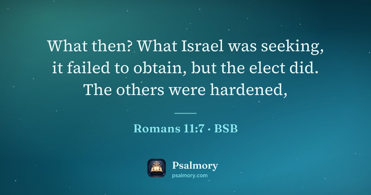 Romans 11:7 verse artwork: What then? What Israel was seeking, it failed to obtain, but the elect did. The others…