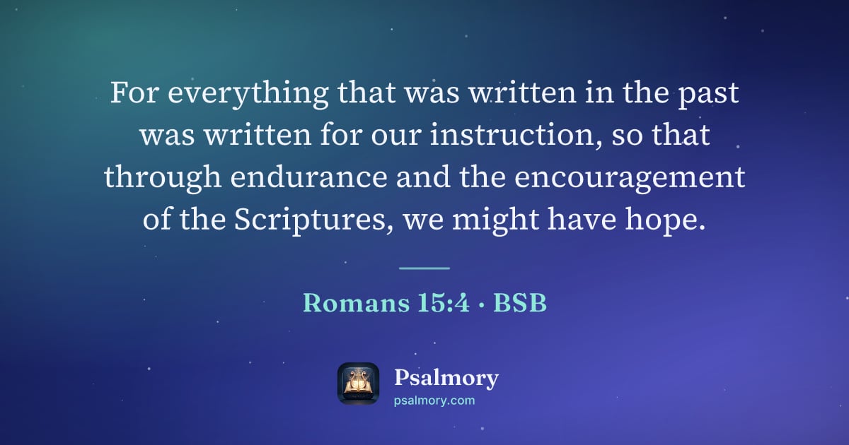 Romans 15:4 verse artwork: For everything that was written in the past was written for our instruction, so that…