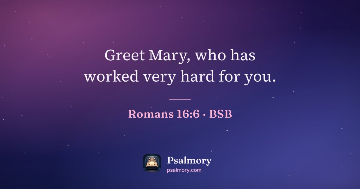 Romans 16:6 verse artwork: Greet Mary, who has worked very hard for you.