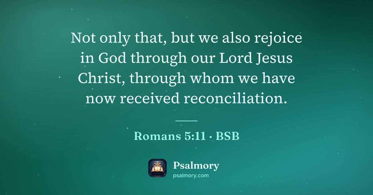 Romans 5:11 verse artwork: Not only that, but we also rejoice in God through our Lord Jesus Christ, through whom we…
