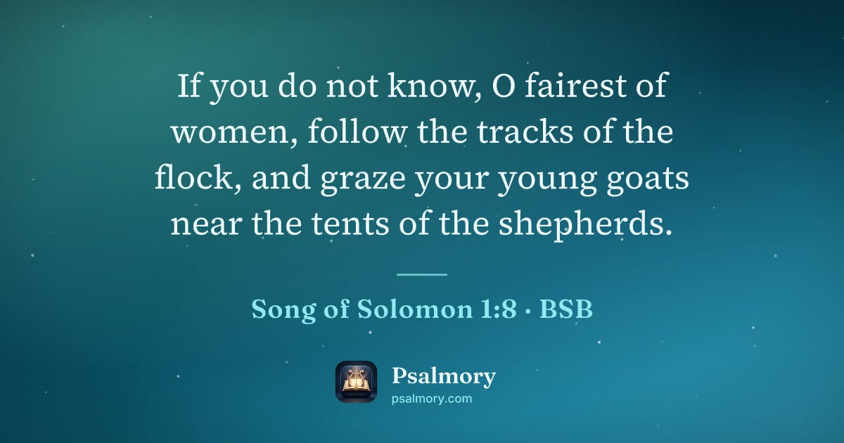 Song of Solomon 1:8 verse artwork: If you do not know, O fairest of women, follow the tracks of the flock, and graze your…