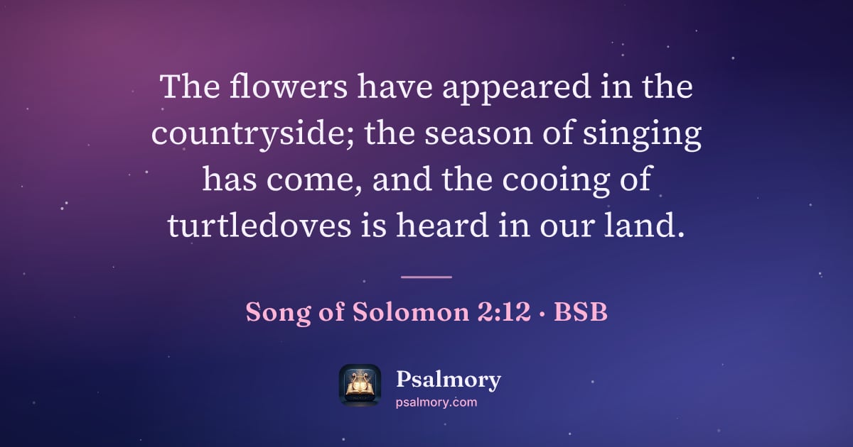 Song of Solomon 2:12 verse artwork: The flowers have appeared in the countryside; the season of singing has come, and the…