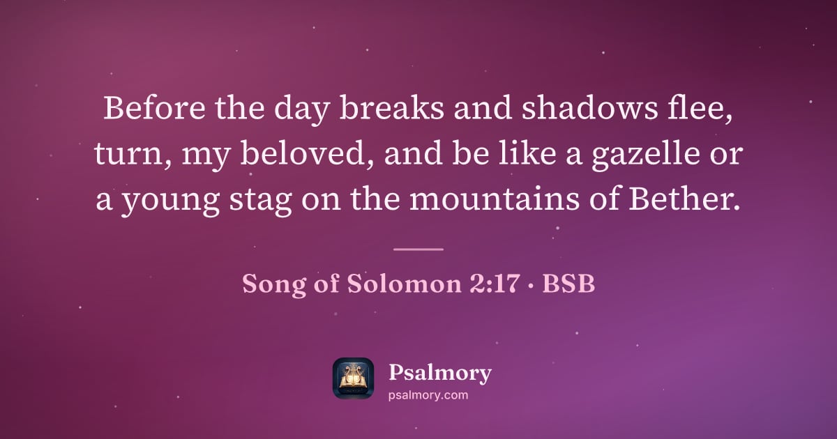 Song of Solomon 2:17 verse artwork: Before the day breaks and shadows flee, turn, my beloved, and be like a gazelle or a…