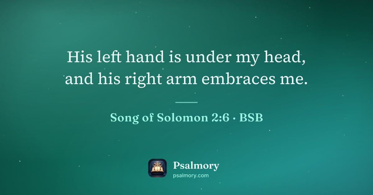 Song of Solomon 2:6 verse artwork: His left hand is under my head, and his right arm embraces me.