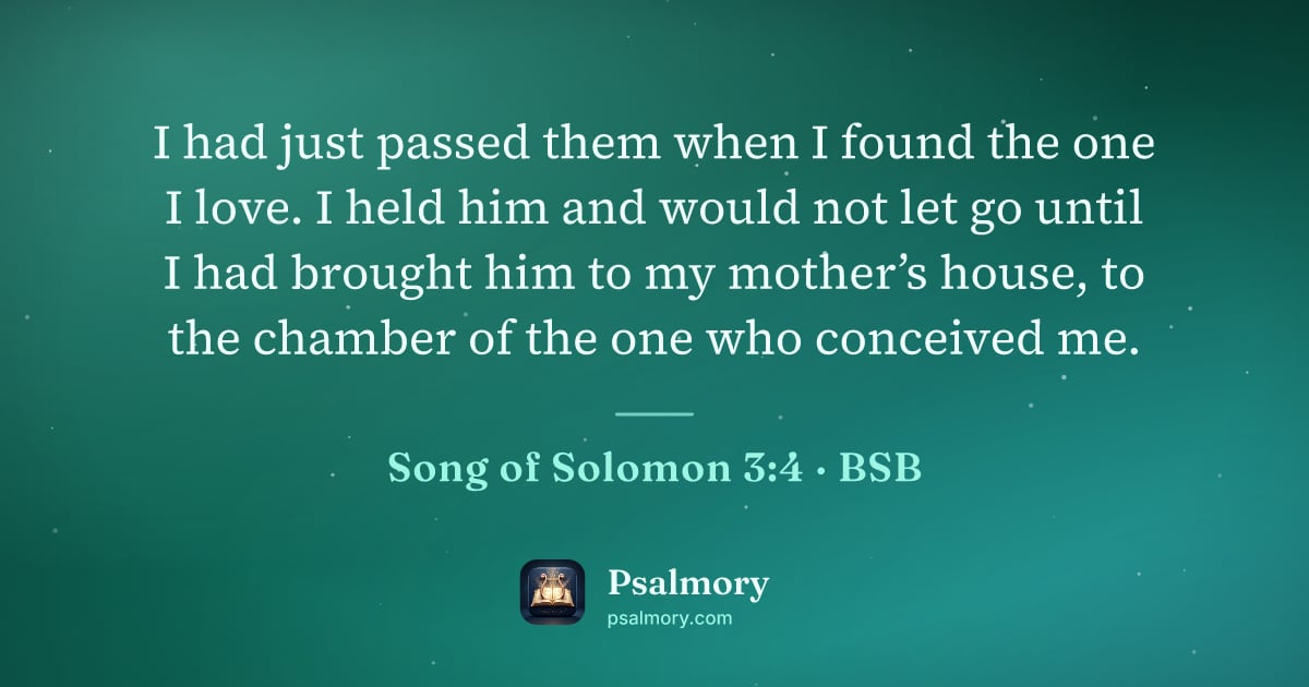Song of Solomon 3:4 verse artwork: I had just passed them when I found the one I love. I held him and would not let go…