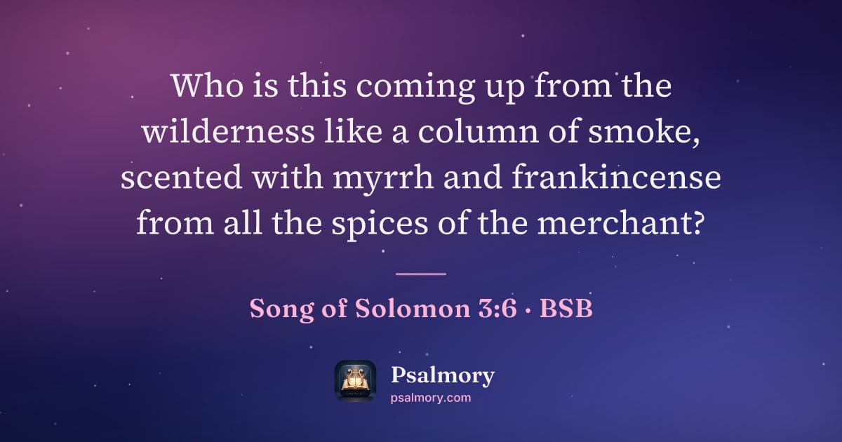Song of Solomon 3:6 verse artwork: Who is this coming up from the wilderness like a column of smoke, scented with myrrh and…