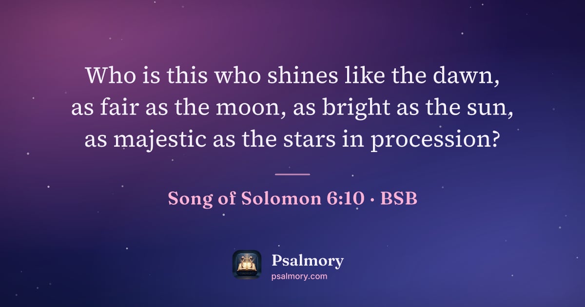 Song of Solomon 6:10 verse artwork: Who is this who shines like the dawn, as fair as the moon, as bright as the sun, as…