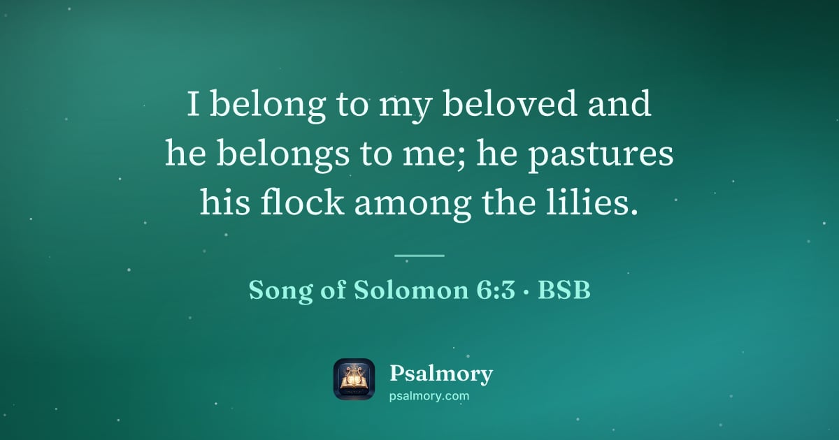 Song of Solomon 6:3 verse artwork: I belong to my beloved and he belongs to me; he pastures his flock among the lilies.