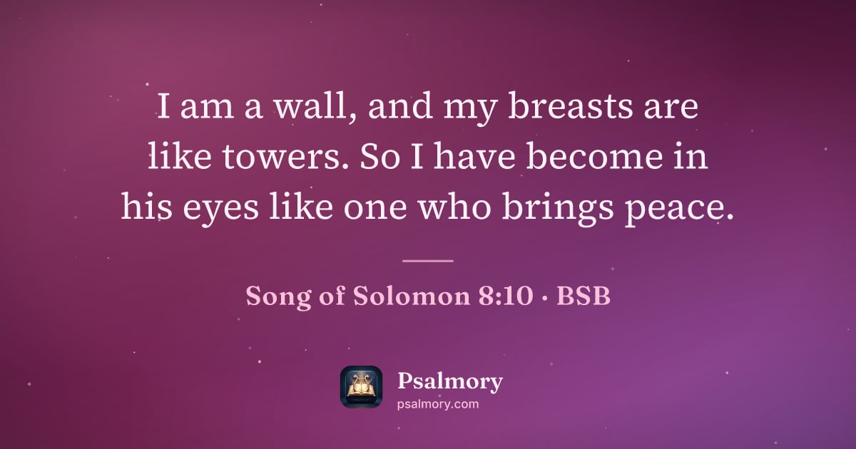 Song of Solomon 8:10 verse artwork: I am a wall, and my breasts are like towers. So I have become in his eyes like one who…