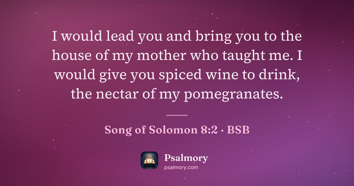 Song of Solomon 8:2 verse artwork: I would lead you and bring you to the house of my mother who taught me. I would give you…