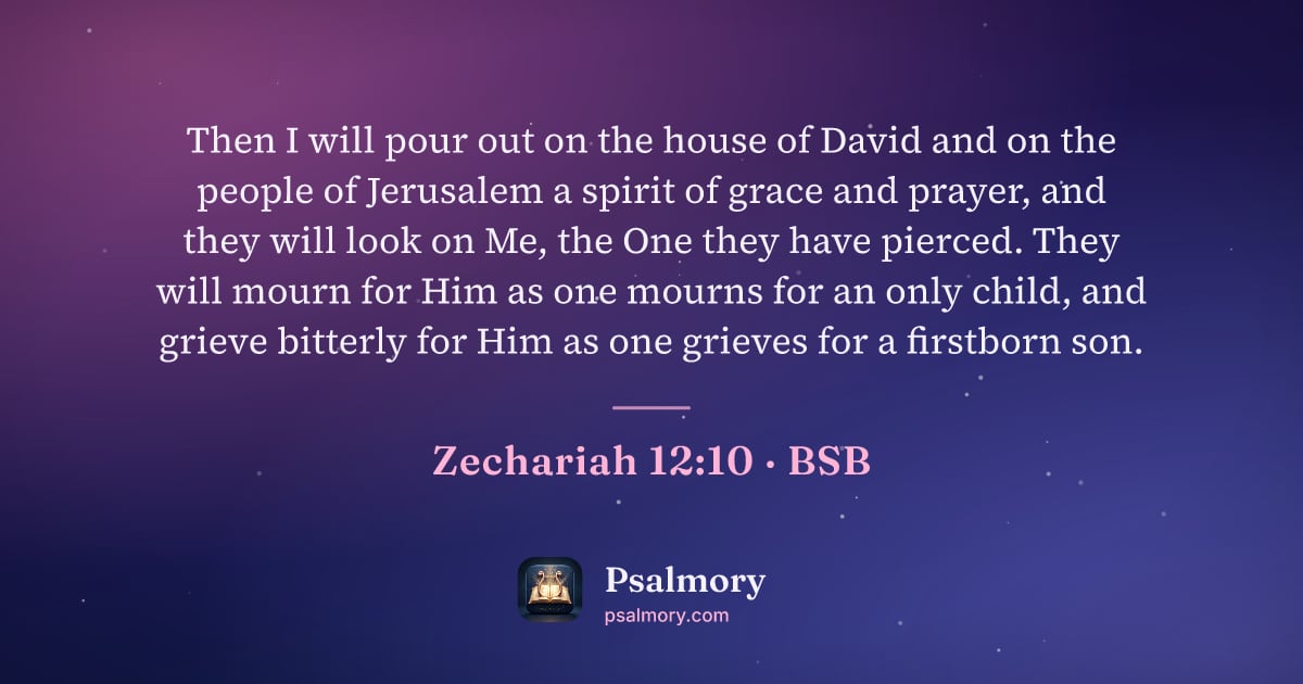 Zechariah 12:10 verse artwork: Then I will pour out on the house of David and on the people of Jerusalem a spirit of…