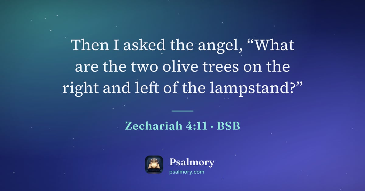 Zechariah 4:11 verse artwork: Then I asked the angel, “What are the two olive trees on the right and left of the…