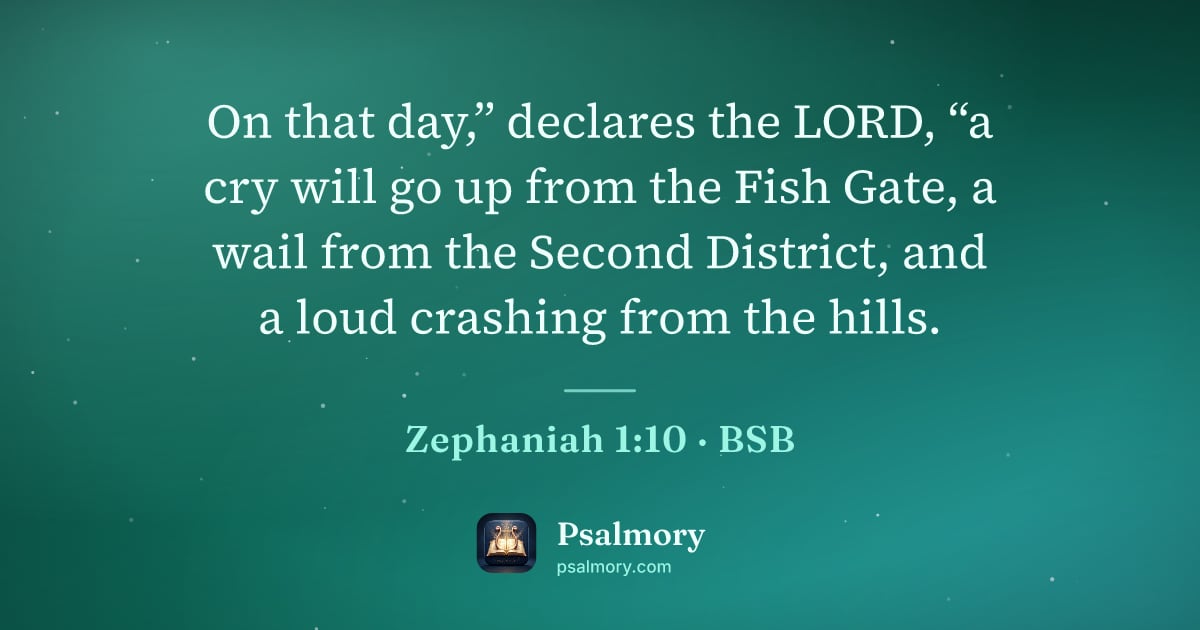 Zephaniah 1:10 verse artwork: On that day,” declares the LORD, “a cry will go up from the Fish Gate, a wail from the…
